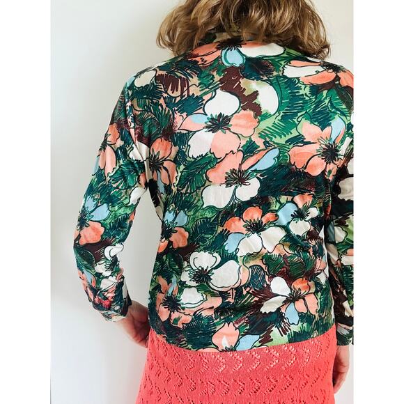 Vintage 70s Floral Print Button Up Blouse size S/M Fit Dagger Collar Statement - Picture 8 of 10